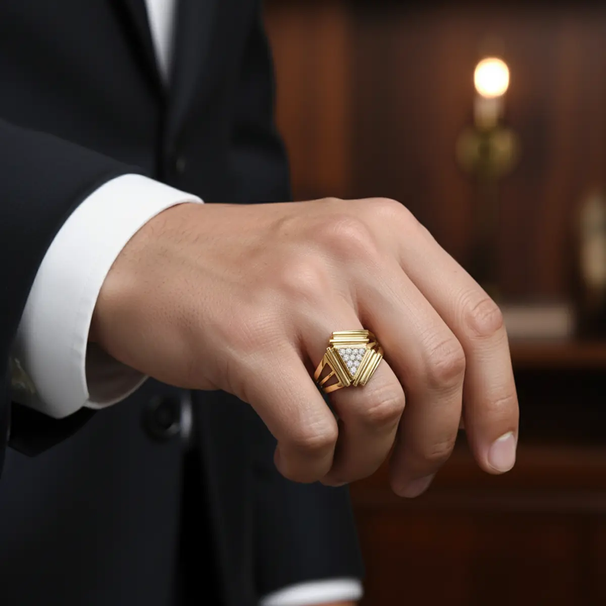 Keystone Arch Band Suggests a powerful structural base, ideal for thick, solid rings.